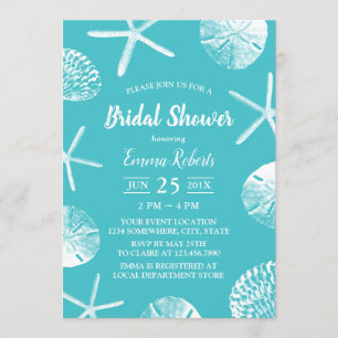 Beach Seashells Elegant Turquoise Bridal Shower Invitation