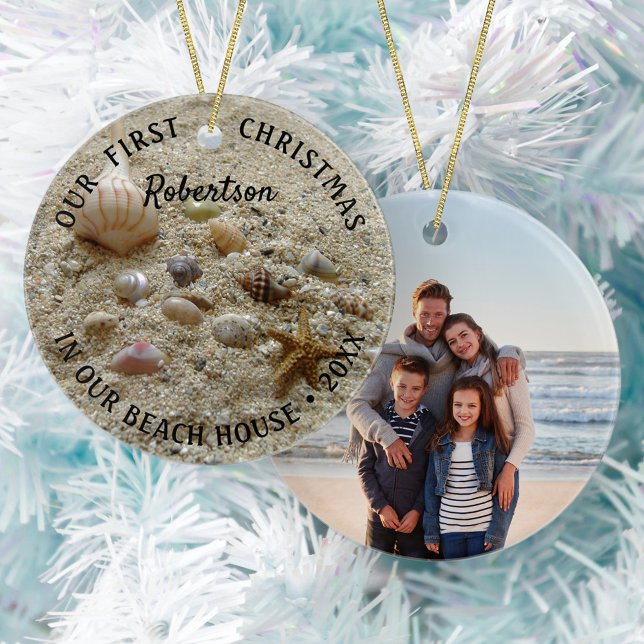 Beach Seashells First Christmas New Home Photo Orn Ceramic Ornament (Creator Uploaded)