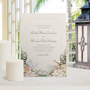 Beach Seashells Floral Wedding Invitation