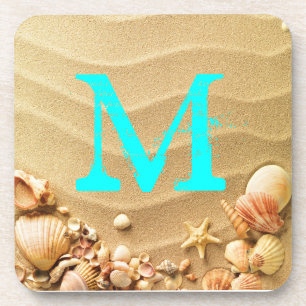Beach Seashells Hawaii Sand Monogram Drink Coaster