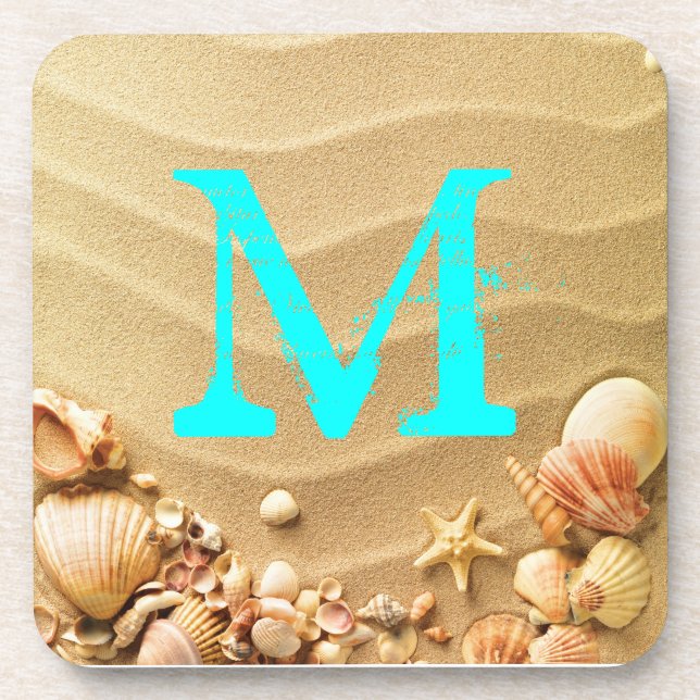 Beach Seashells Hawaii Sand Monogram Drink Coaster (Front)