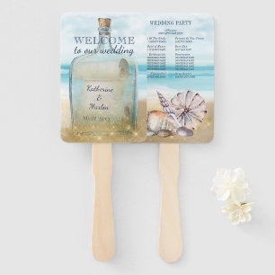 Beach Seashells Message in a Bottle Wedding Party Hand Fan