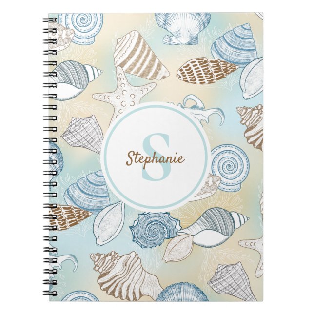Beach Seashells Monogram Name Notebook (Front)