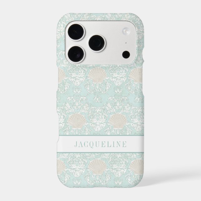Beach Seashells Nautical Blue White Damask Pattern (Back)
