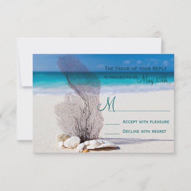 Beach Seashells Sand Destination Wedding RSVP (Front)