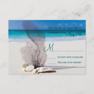 Beach Seashells Sand Destination Wedding RSVP Card