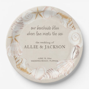 Beach Seashells Sand Love Sea Wedding Paper Plate