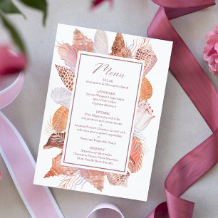 Beach Seashells Watercolor Coastal Chic Flat Menu