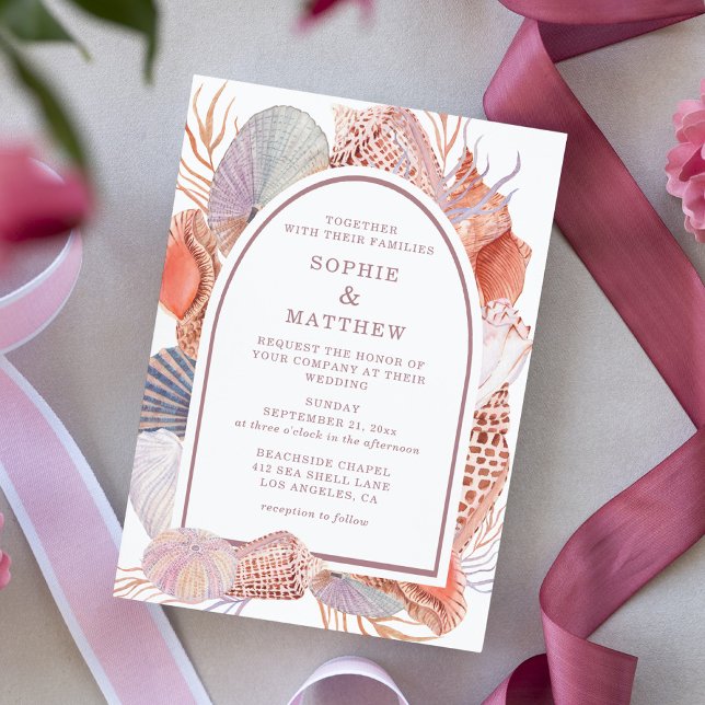 Beach Seashells Watercolor Coastal Chic Wedding Invitation (Creator Uploaded)