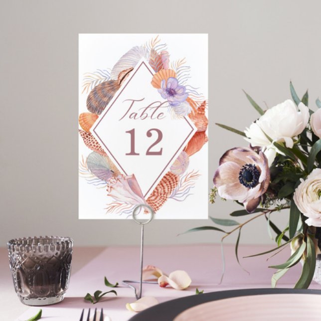 Beach Seashells Watercolor Coastal Chic Wedding Table Number (Creator Uploaded)