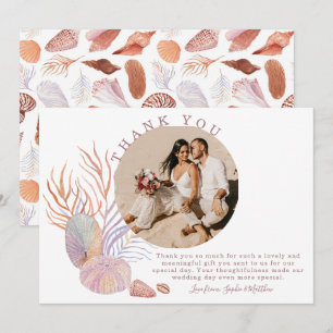 Beach Seashells Watercolor Coastal Photo Wedding Thank You Card