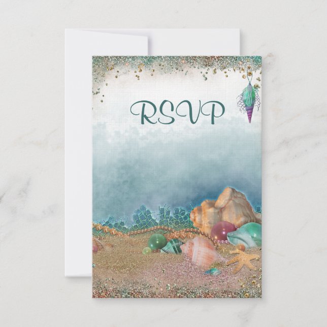 Beach Seashells Wedding RSVP Card (Front)