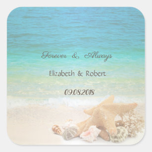 Beach Seashells  Wedding Square Sticker