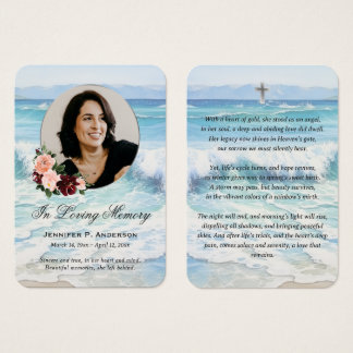 Beach Seashore Burgundy Pink Floral Memorial Cards