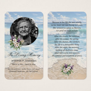 Beach Seashore Floral Photo Memorial Prayer Cards