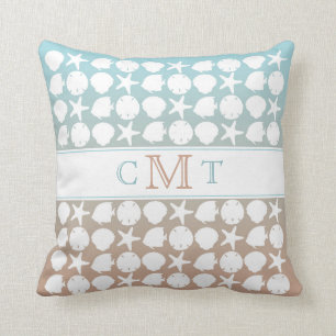 Beach Seaside Gradient Colour Monogram Throw Pillo Cushion
