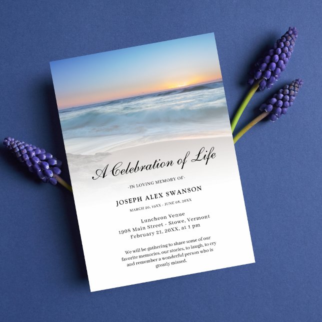 Beach Seaside Ocean Celebration of Life Funeral Invitation (Creator Uploaded)