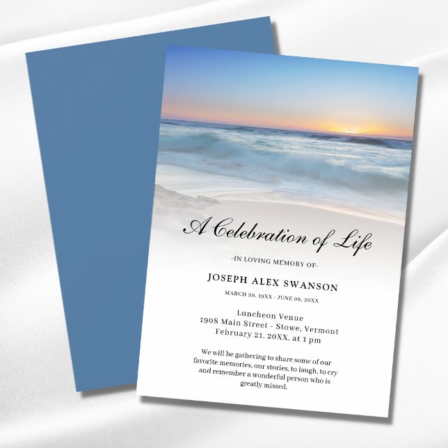 Beach Seaside Ocean Celebration of Life Funeral Invitation (Celebration of Life Ocean Invitation)