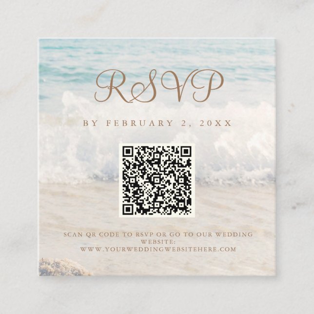 Beach Seaside/Oceanside Wedding Scan Code RSVP Enclosure Card (Front)