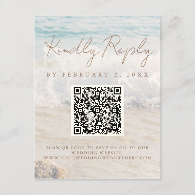 Beach Seaside/Oceanside Wedding Scan Code RSVP Enclosure Card (Front)