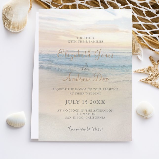 Beach Seaside Sunset Wedding Invitation (Creator Uploaded)