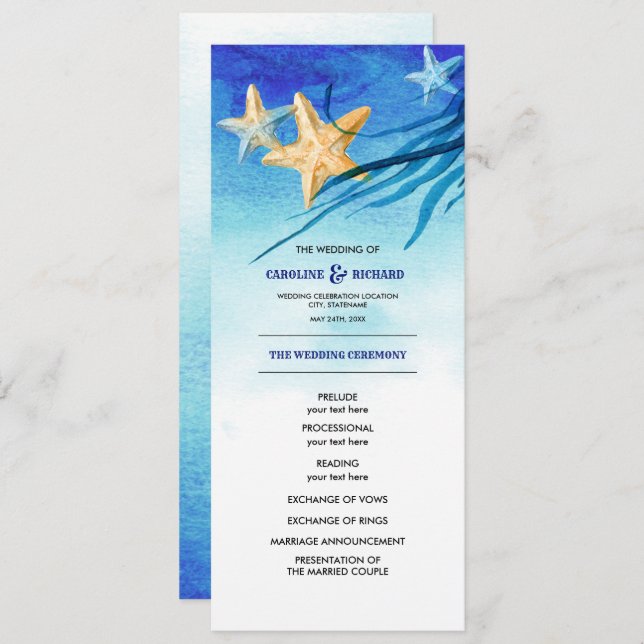 Beach | Seaside Watercolor Wedding Flat Program (Front/Back)