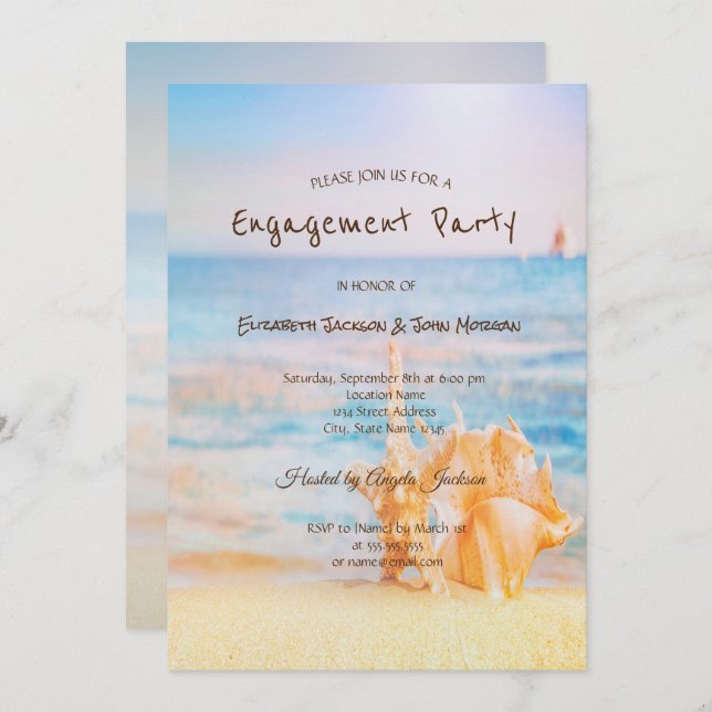  Beach,Seastar,Seashell Engagement Invitation (Front/Back)