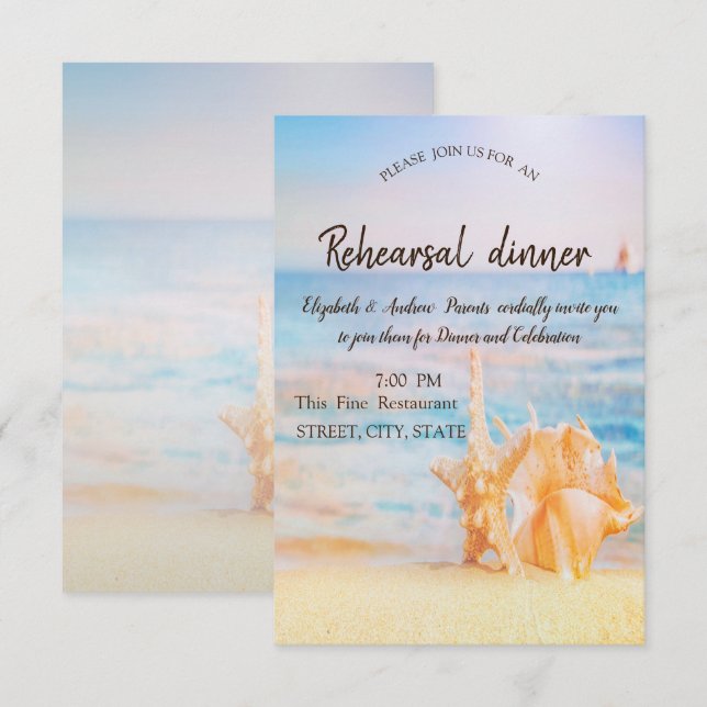 Beach,Seastar,Seashell Rehearsal Dinner  Invitation (Front/Back)