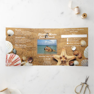 Beach Serenity with Photo All in One Wedding Tri-Fold Invitation