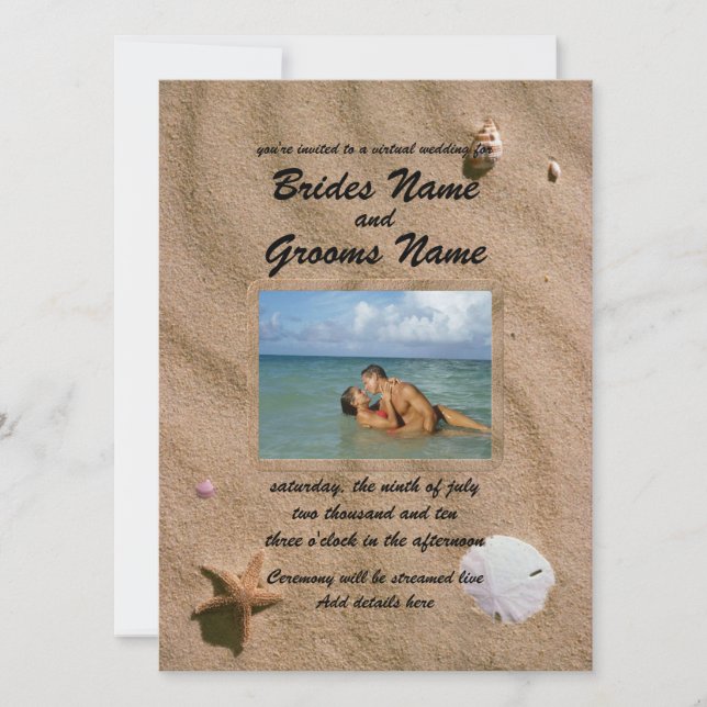 Beach Serenity with Photo Virtual Wedding Invitation (Front)