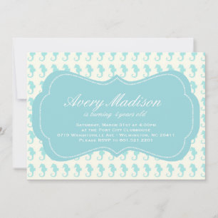 Beach Shabby Chic Seahorse Invitation party blue