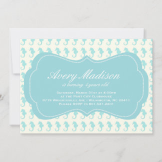 Beach Shabby Chic Seahorse Invitation party blue