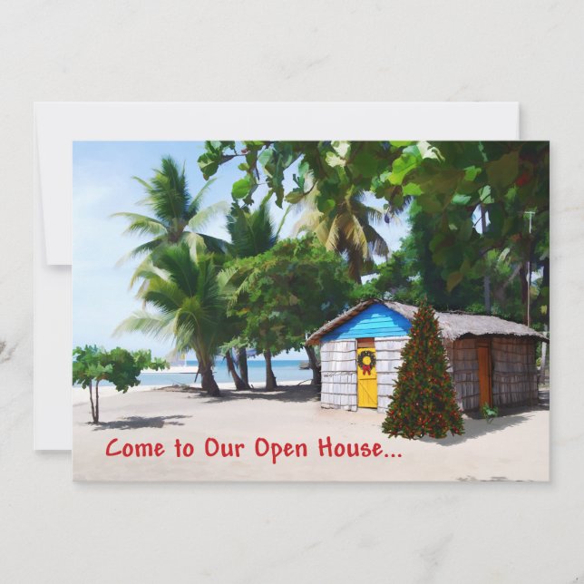 Beach Shack Under the Palms at Christmas Invitation (Front)