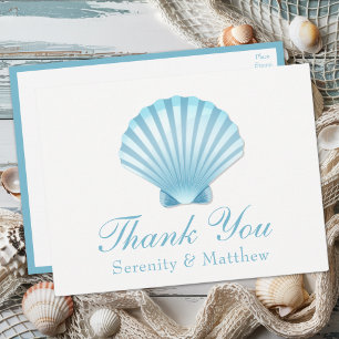 Beach Shell Blue Nautical Wedding Thank You Invitation Postcard