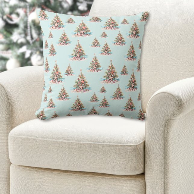 Beach Shell Christmas Tree Pattern Cushion (Beach Shell Christmas Tree Pattern Throw Pillow)