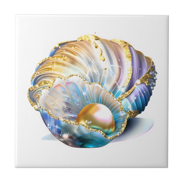 Beach shell fantasy pearl mythical seashell glam  ceramic tile (Front)