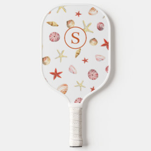 Beach Shell Watercolor Monogram  Pickleball Paddle