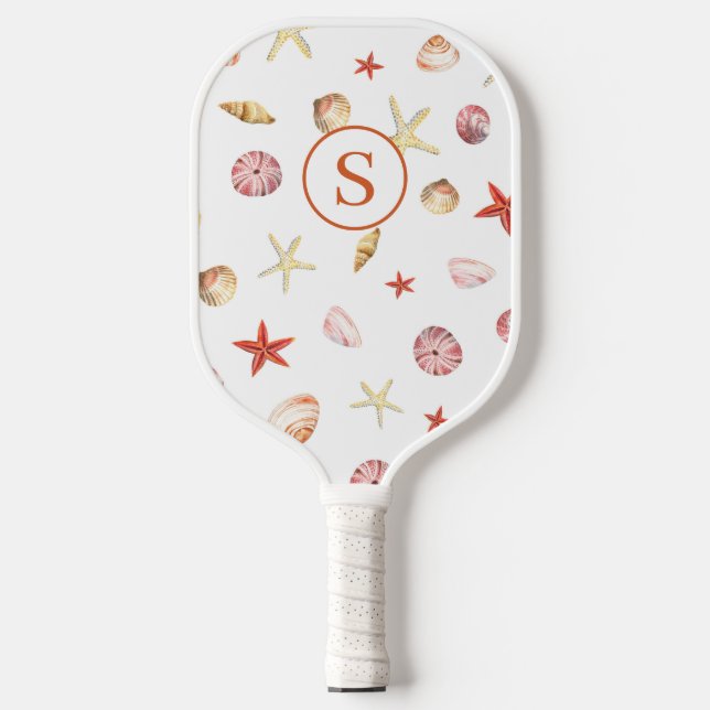 Beach Shell Watercolor Monogram  Pickleball Paddle (Front)