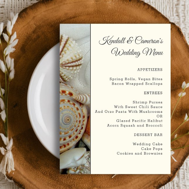 Beach Shells Ecru Wedding Menu Template (Creator Uploaded)
