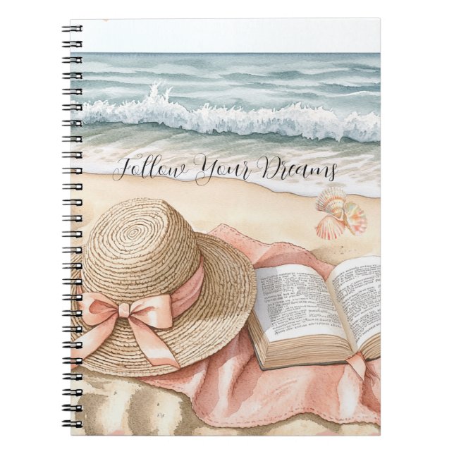 Beach Shells Ocean Peach Bow Hat Blanket Notebook (Front)