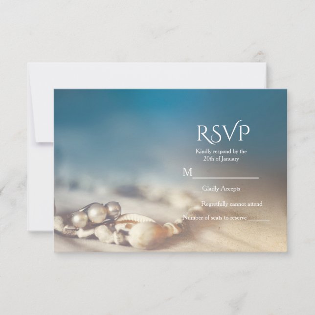 Beach Shells & Pearl Jewellery Elegant RSVP card (Front)