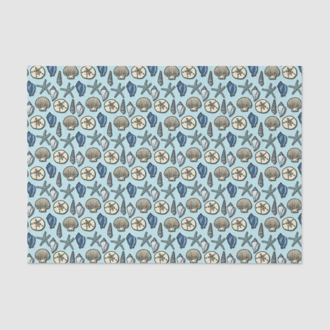Beach Shells Starfish Nautical Ocean Sea Pattern Tissue Paper (Front)