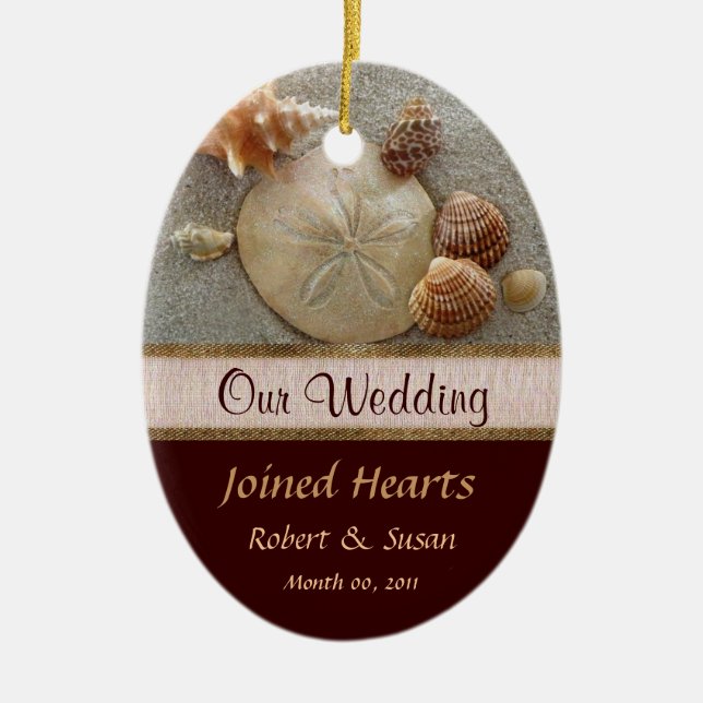 Beach Shells Wedding Favour Ceramic Tree Decoration (Front)