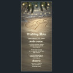 Beach Shore Hearts in the Sand Wedding Menu Cards<br><div class="desc">Beach Shore Hearts in the Sand Wedding Menu Cards - features a beautiful design of twinkle lights strung through palm trees and an elegant beach with sand hearts that you can customise to your very own for added uniqueness. The design also features a beach shore background with waves.</div>