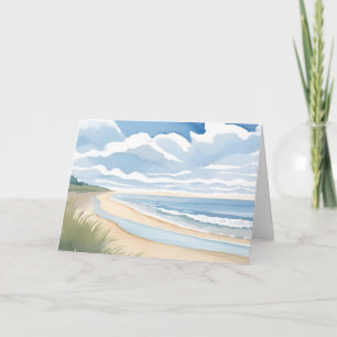 Beach Shore Walk Coastal Ocean Watercolor Card