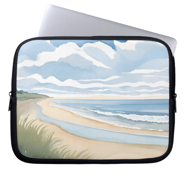 Beach Shore Walk | Coastal Ocean Watercolor Laptop Sleeve (Front)