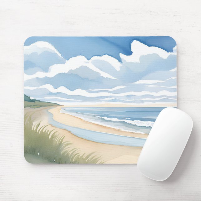 Beach Shore Walk | Coastal Ocean Watercolor Mouse Pad (With Mouse)