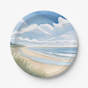 Beach Shore Walk   Coastal Ocean Watercolor Paper Plate