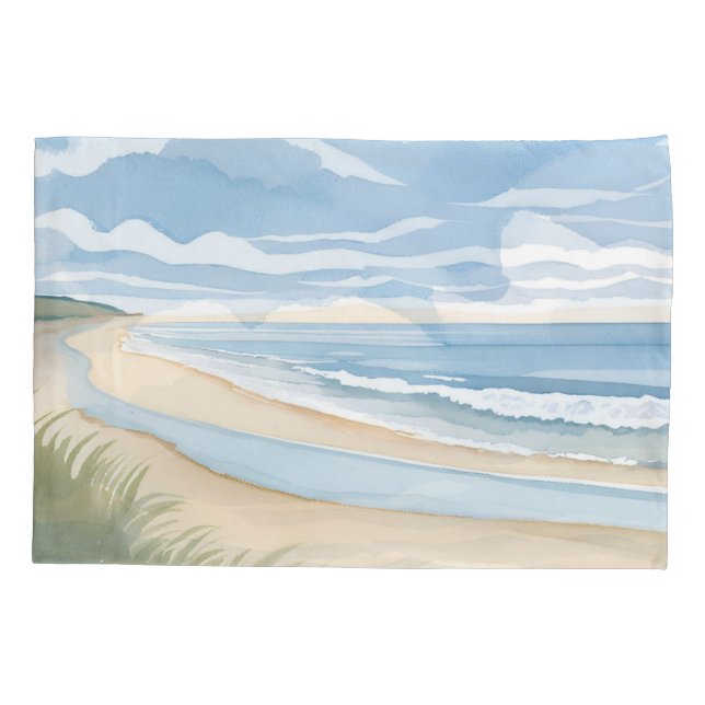 Beach Shore Walk | Coastal Ocean Watercolor Pillowcase (Back)