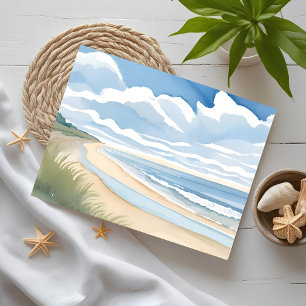 Beach Shore Walk Coastal Ocean Watercolor Postcard